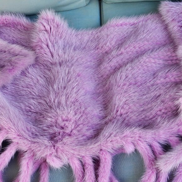 Real Fur Lavender Color Knitted Scarf Shawl - Picture 8 of 8